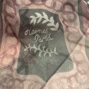 Hermes Paris luxury 100% silk Pink and Gray Decorative Throw Scarf 64”x26”